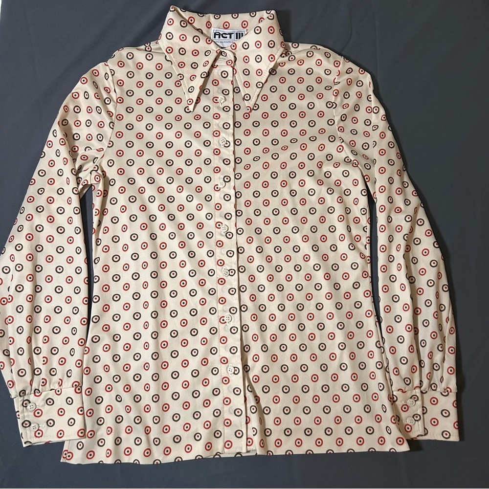 Act III Women Top Medium Geometric Vtg 70s Button Up Grannycore Disco Collar